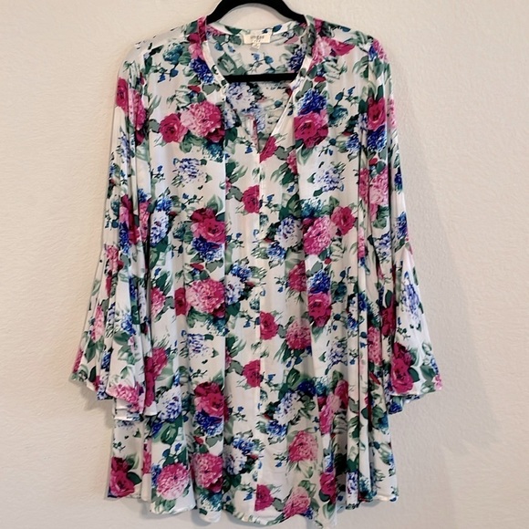 Umgee Tops - Umgee Women's Dress Small White Bohemian Oversized Floral Cottagecore Prairie